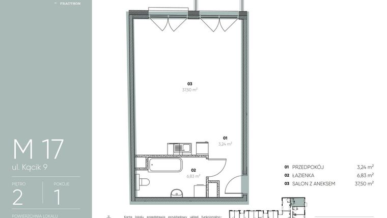 Rzut - Mieszkanie na sprzedaż 1 pokój o powierzchni 47,57 m² - numer M.17 w Ja\nas