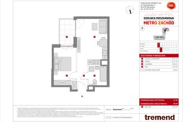 Rzut - Mieszkanie na sprzedaż 2 pokoje o powierzchni 37,35 m² - numer B.11 w Dzielnica Mieszkaniowa Metro Zachód - etap 8.2