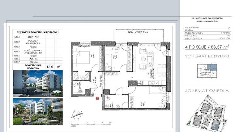 Rzut - Mieszkanie na sprzedaż 4 pokoje o powierzchni 83,37 m² - numer C16 w Osiedle Lawendowe
