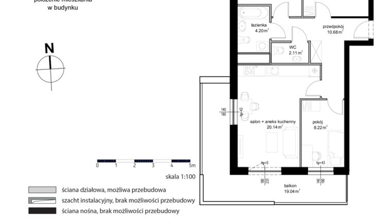 Rzut - Mieszkanie na sprzedaż 4 pokoje o powierzchni 67,12 m² - numer M 07 w Kwietny Ogród