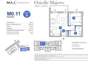 Rzut - Mieszkanie na sprzedaż 2 pokoje o powierzchni 49,05 m² - numer M0.11 w Osiedle Majowe 2.0