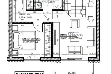Rzut - Mieszkanie na sprzedaż 2 pokoje o powierzchni 39,35 m² - numer 11 w Staroniwskie Sady etap II