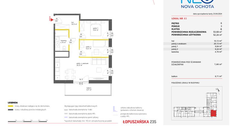 Rzut - Mieszkanie na sprzedaż 3 pokoje o powierzchni 53,68 m² - numer 83 w Neo Nova Ochota