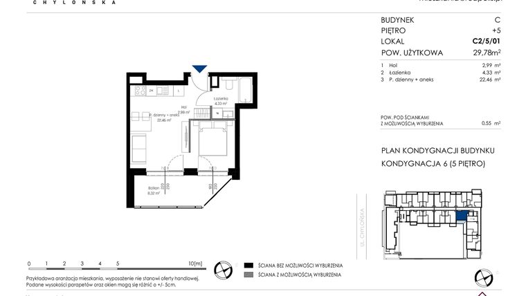 Rzut - Mieszkanie na sprzedaż 1 pokój o powierzchni 29,78 m² - numer C2/5/01 w Chylońska STO10 etap III