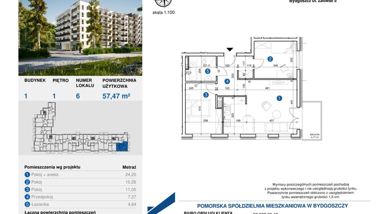 Rzut - Mieszkanie na sprzedaż 3 pokoje o powierzchni 67,47 m² - numer 6 w Zielony Las - budynek 1