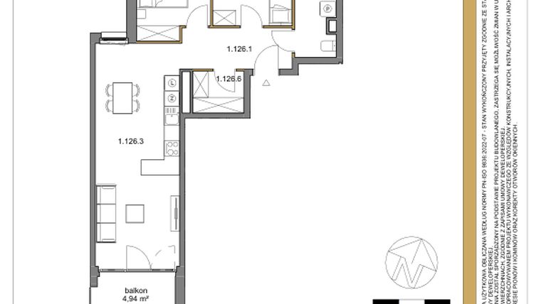 Rzut - Mieszkanie na sprzedaż 3 pokoje o powierzchni 62,56 m² - numer 126 w Osiedle Sfera etap II