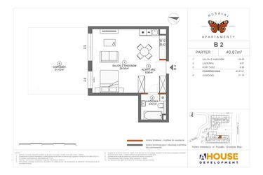 Rzut - Mieszkanie na sprzedaż 1 pokój o powierzchni 40,67 m² - numer B2 w Apartamenty Rusałki