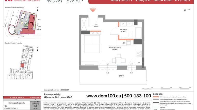 Rzut - Mieszkanie na sprzedaż 1 pokój o powierzchni 29,78 m² - numer L56 w Apartamenty Nowy Świat - inwestycyjne