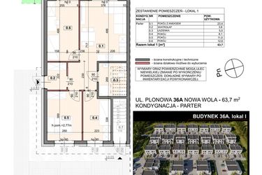 Rzut - Mieszkanie na sprzedaż 4 pokoje o powierzchni 63,7 m² - numer 36A/1 w Zespół willowy Zielona Polana - etap 6