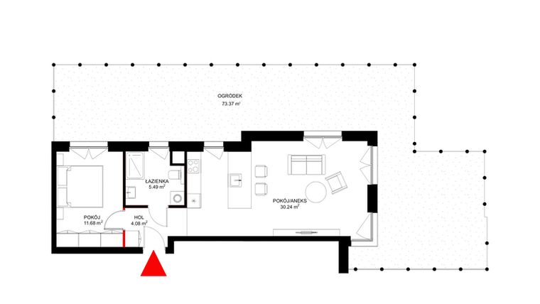 Rzut - Mieszkanie na sprzedaż 2 pokoje o powierzchni 50,99 m² - numer F.0.6 w INSPIRE ETAP V – bud. F, G