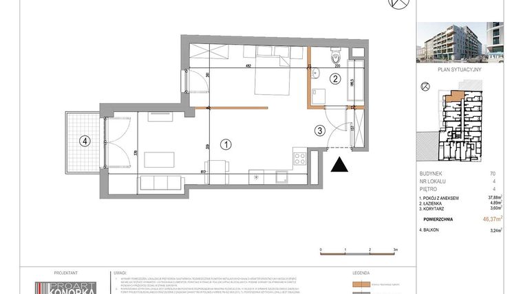 Rzut - Mieszkanie na sprzedaż 1 pokój o powierzchni 46,37 m² - numer A4/4 w 5th Avenue Apartments