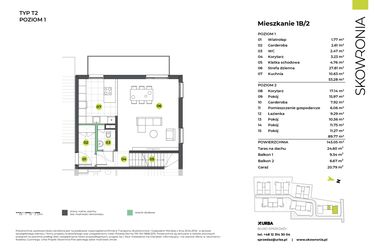 Rzut - Mieszkanie na sprzedaż 5 pokoi o powierzchni 143,05 m² - numer 1BL/2 w Skowronia