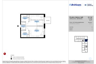 Rzut - Mieszkanie na sprzedaż 2 pokoje o powierzchni 45,39 m² - numer D1.52 w Bulwar Północny