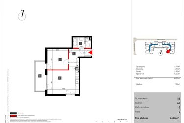 Rzut - Mieszkanie na sprzedaż 2 pokoje o powierzchni 44,06 m² - numer 59 w Mochtyńska 56