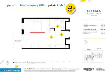 Rzut - Mieszkanie na sprzedaż 1 pokój o powierzchni 32,37 m² - numer G113 w Let's Sea Baltic Park II