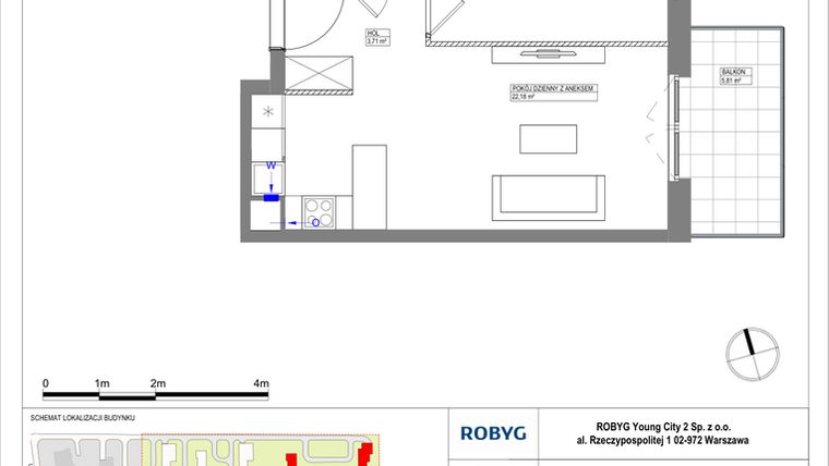 Rzut - Mieszkanie na sprzedaż 2 pokoje o powierzchni 41,76 m² - numer MLAAB/B/1/5 w Metro Life Apartamenty