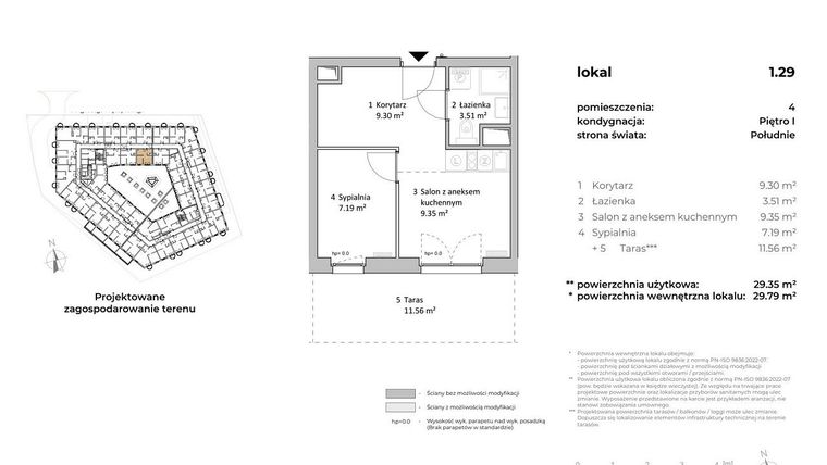 Rzut - Mieszkanie na sprzedaż 1 pokój o powierzchni 29,63 m² - numer 1.29 w OVAL SKY