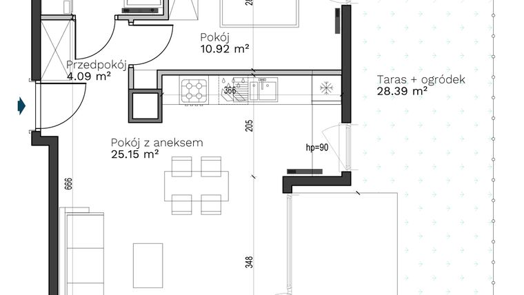 Rzut - Mieszkanie na sprzedaż 2 pokoje o powierzchni 44,31 m² - numer A-4 w Destino