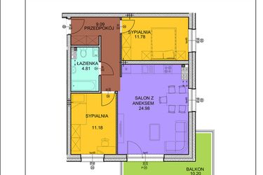 Rzut - Mieszkanie na sprzedaż 3 pokoje o powierzchni 61,84 m² - numer A29 w Osiedle Zuchów