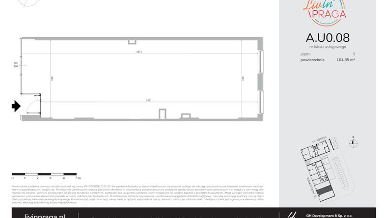 Rzut - Lokal użytkowy na sprzedaż 1 pokój o powierzchni 104,85 m² - numer A.U0.08 w Livin' Praga