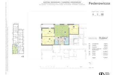 Rzut - Mieszkanie na sprzedaż 3 pokoje o powierzchni 73,6 m² - numer B.28 w Federowicza – Ruczaj Park