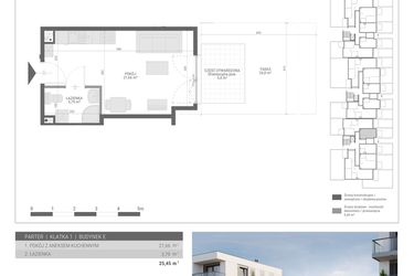 Rzut - Mieszkanie na sprzedaż 1 pokój o powierzchni 25,45 m² - numer 5 w Monsa bud. E