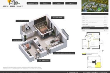 Rzut - Mieszkanie na sprzedaż 3 pokoje o powierzchni 56,31 m² - numer B.1.3 w Dobry Poranek