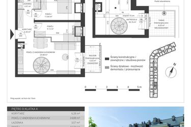 Rzut - Mieszkanie na sprzedaż 3 pokoje o powierzchni 76,45 m² - numer 121 w Ignatki Forest etap II