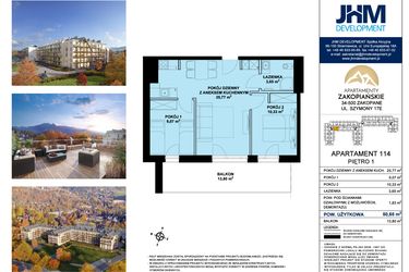 Rzut - Mieszkanie na sprzedaż 3 pokoje o powierzchni 50,65 m² - numer 114 w Apartamenty Zakopiańskie