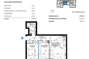 Rzut - Mieszkanie na sprzedaż 3 pokoje o powierzchni 55,79 m² - numer 13 w Comfort Corner