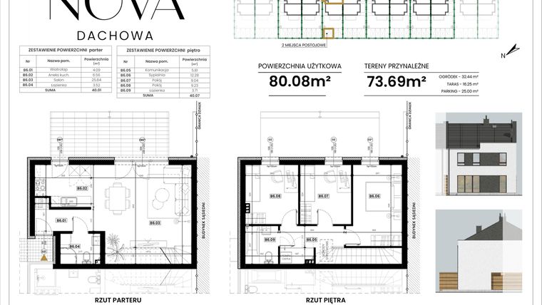 Rzut - Dom na sprzedaż 4 pokoje o powierzchni 80,08 m² - numer B6 w Nova Dachowa II