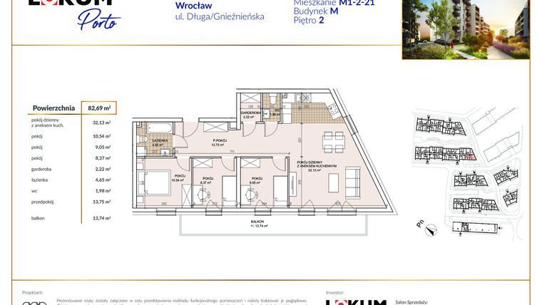 Rzut - Mieszkanie na sprzedaż 4 pokoje o powierzchni 83,06 m² - numer M1-2-21 w Lokum Porto etap II