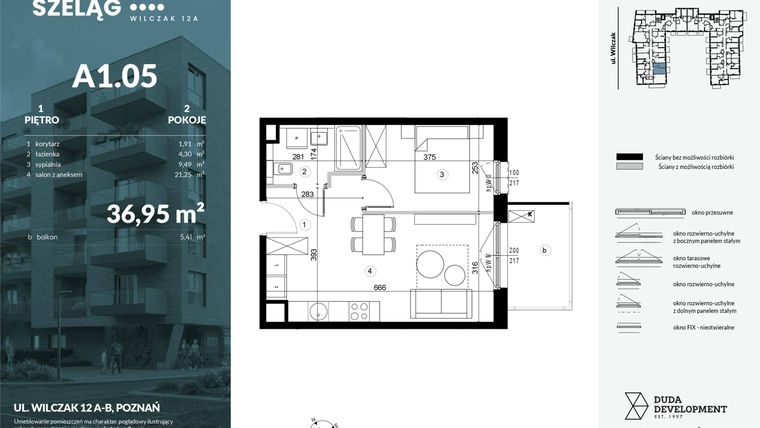 Rzut - Mieszkanie na sprzedaż 2 pokoje o powierzchni 36,95 m² - numer A1.05 w Dobry Szeląg
