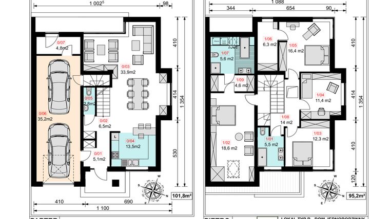 Rzut - Dom na sprzedaż 5 pokoi o powierzchni 202,9 m² - numer 3B w Domy nad Mienią