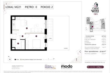 Rzut - Mieszkanie na sprzedaż 2 pokoje o powierzchni 42,49 m² - numer M221 w Osiedle Witaj etap II