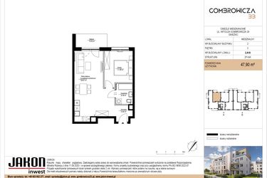 Rzut - Mieszkanie na sprzedaż 2 pokoje o powierzchni 47,9 m² - numer 2.A10 w Gombrowicza 33 - etap II