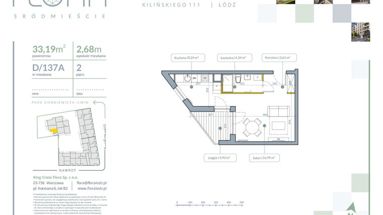 Rzut - Mieszkanie na sprzedaż 1 pokój o powierzchni 33,19 m² - numer D.137A w Flora Śródmieście