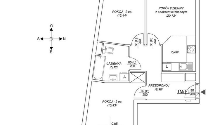 Rzut - Mieszkanie na sprzedaż 3 pokoje o powierzchni 57,67 m² - numer M16 w Osiedle Mała Dziesiąta etap II