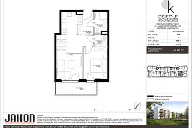 Rzut - Mieszkanie na sprzedaż 2 pokoje o powierzchni 42,28 m² - numer 34B.9 w Osiedle Konopnickiej etap II