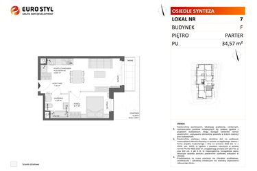 Rzut - Mieszkanie na sprzedaż 2 pokoje o powierzchni 34,57 m² - numer F.7 w Osiedle Synteza etap IV