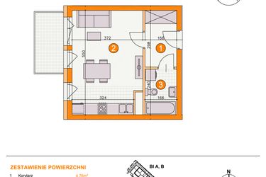 Rzut - Mieszkanie na sprzedaż 1 pokój o powierzchni 28,06 m² - numer BI/C16 w Osiedle Bocianie Gniazdo 2