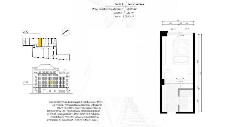Rzut - Mieszkanie na sprzedaż 1 pokój o powierzchni 31,9 m² - numer G2/9 – 209 w Krupnicza 6/8