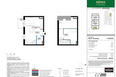 Rzut - Mieszkanie na sprzedaż 3 pokoje o powierzchni 35,61 m² - numer 3A_34 w Nowa Północ etap 2