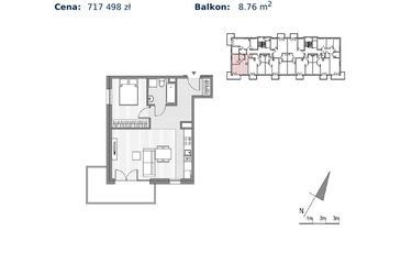 Rzut - Mieszkanie na sprzedaż 2 pokoje o powierzchni 44,29 m² - numer G.24 w Glogera bud. F i G