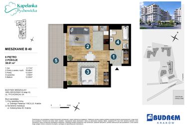 Rzut - Mieszkanie na sprzedaż 2 pokoje o powierzchni 38,61 m² - numer B40 w Kapelanka-Pychowicka Etap III
