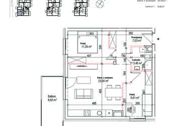 Rzut - Mieszkanie na sprzedaż 3 pokoje o powierzchni 54,38 m² - numer 10 w Łowicka 25