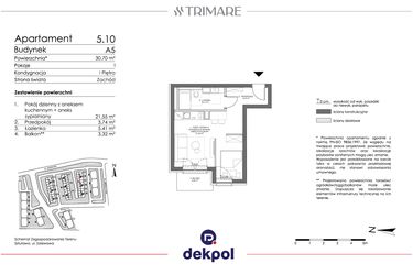 Rzut - Mieszkanie na sprzedaż 1 pokój o powierzchni 30,15 m² - numer 5.10 w Trimare