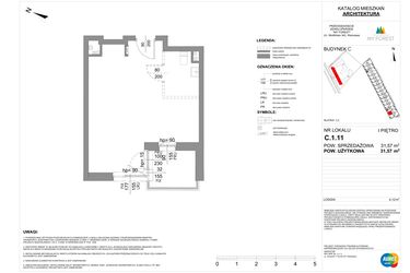 Rzut - Mieszkanie na sprzedaż 1 pokój o powierzchni 31,57 m² - numer C.1.11 w My Forest - Apartamenty inwestycyjne