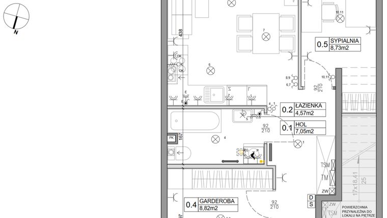 Rzut - Mieszkanie na sprzedaż 3 pokoje o powierzchni 48,03 m² - numer 89 w Manufaktura Marki 2 etap IV