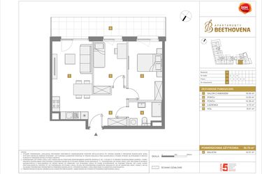Rzut - Mieszkanie na sprzedaż 3 pokoje o powierzchni 55,7 m² - numer A3 w Apartamenty Beethovena